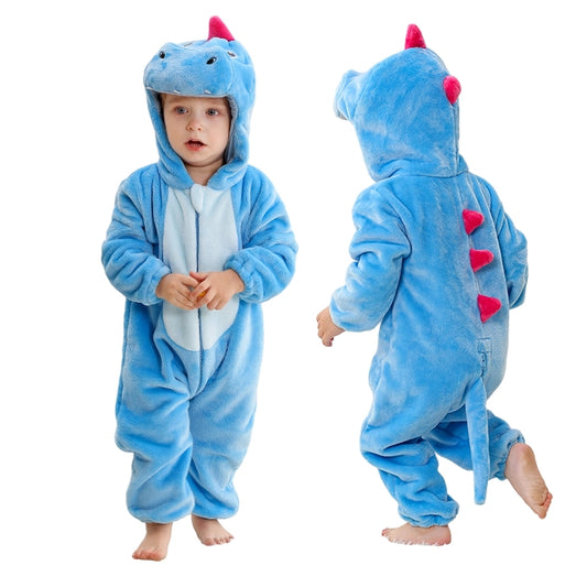 Light Blue Dinosaur Halloween Baby Rompers Hooded Flannel Jumpsuit Costume