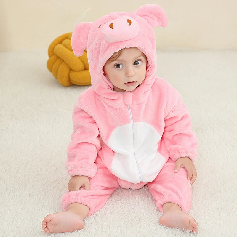 Pig Halloween Baby Rompers Hooded Flannel Jumpsuit Costume