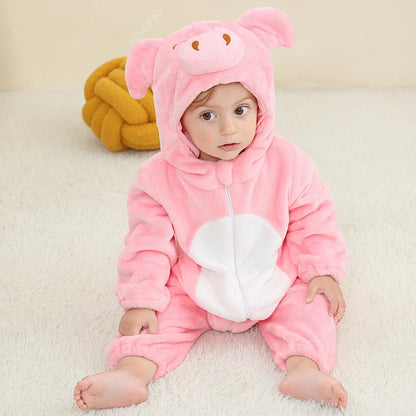 Pig Halloween Baby Rompers Hooded Flannel Jumpsuit Costume