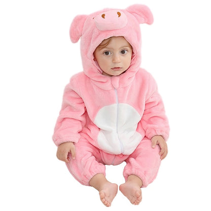 Pig Halloween Baby Rompers Hooded Flannel Jumpsuit Costume