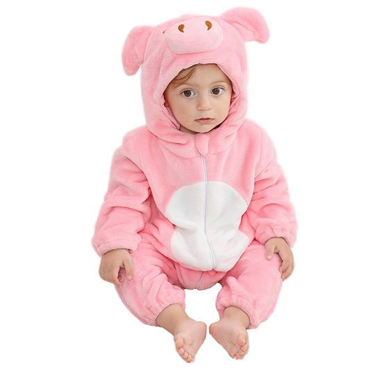 Pig Halloween Baby Rompers Hooded Flannel Jumpsuit Costume