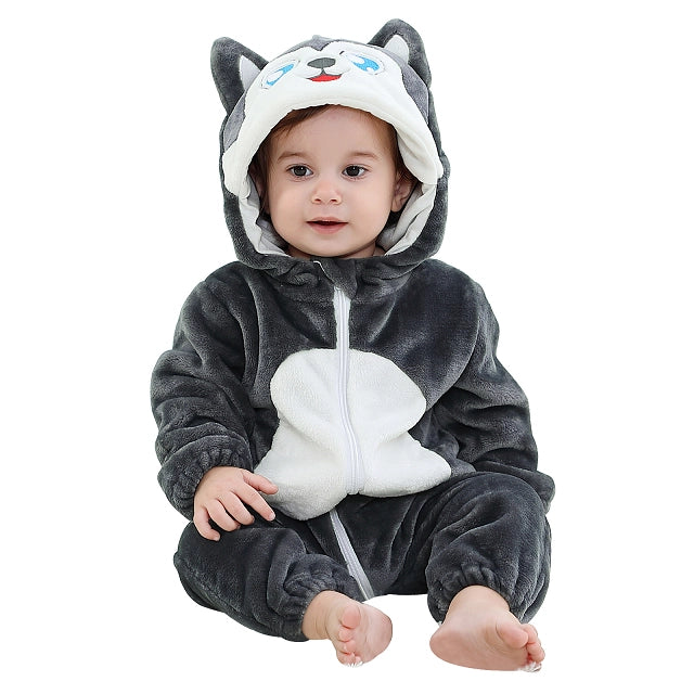 Husky Dog Halloween Baby Rompers Winter Hooded Flannel Costume