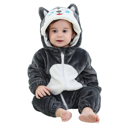 Husky Dog Halloween Baby Rompers Winter Hooded Flannel Costume