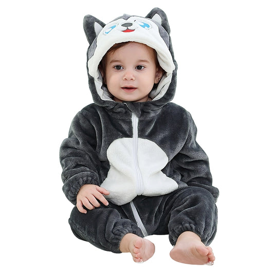Husky Dog Halloween Baby Rompers Winter Hooded Flannel Costume
