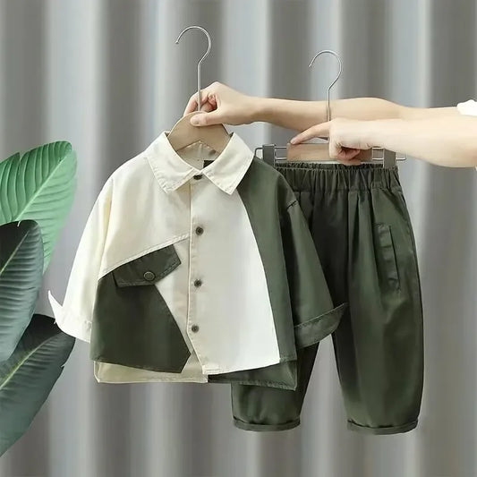 Boys Autumn Suit Cotton Shirt Pants Set