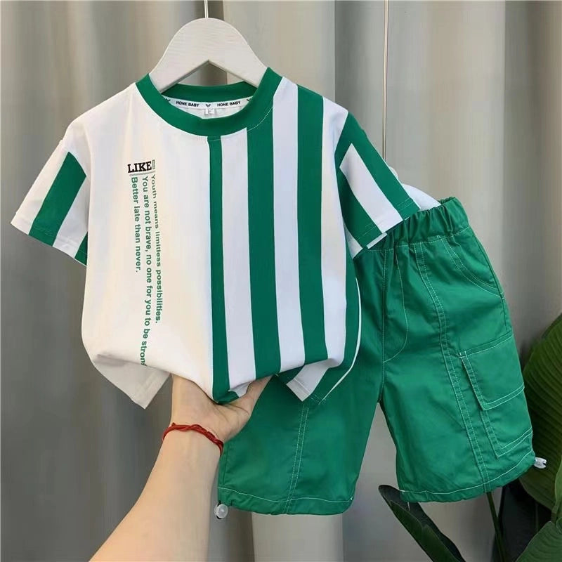Boys Summer Striped T-Shirt+Shorts Set