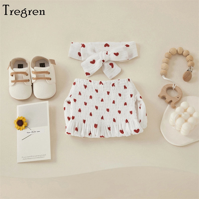 Valentine's Day Heart Print Baby Romper with Headband