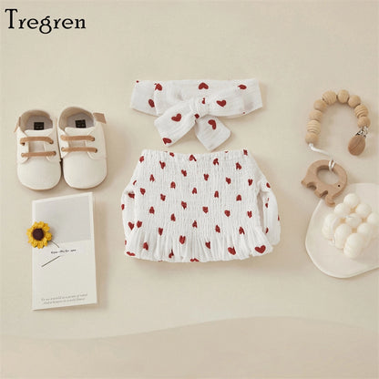 Valentine's Day Heart Print Baby Romper with Headband