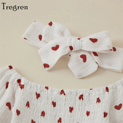 Valentine's Day Heart Print Baby Romper with Headband