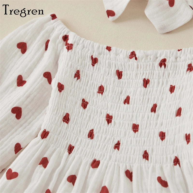 Valentine's Day Heart Print Baby Romper with Headband