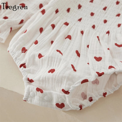 Valentine's Day Heart Print Baby Romper with Headband