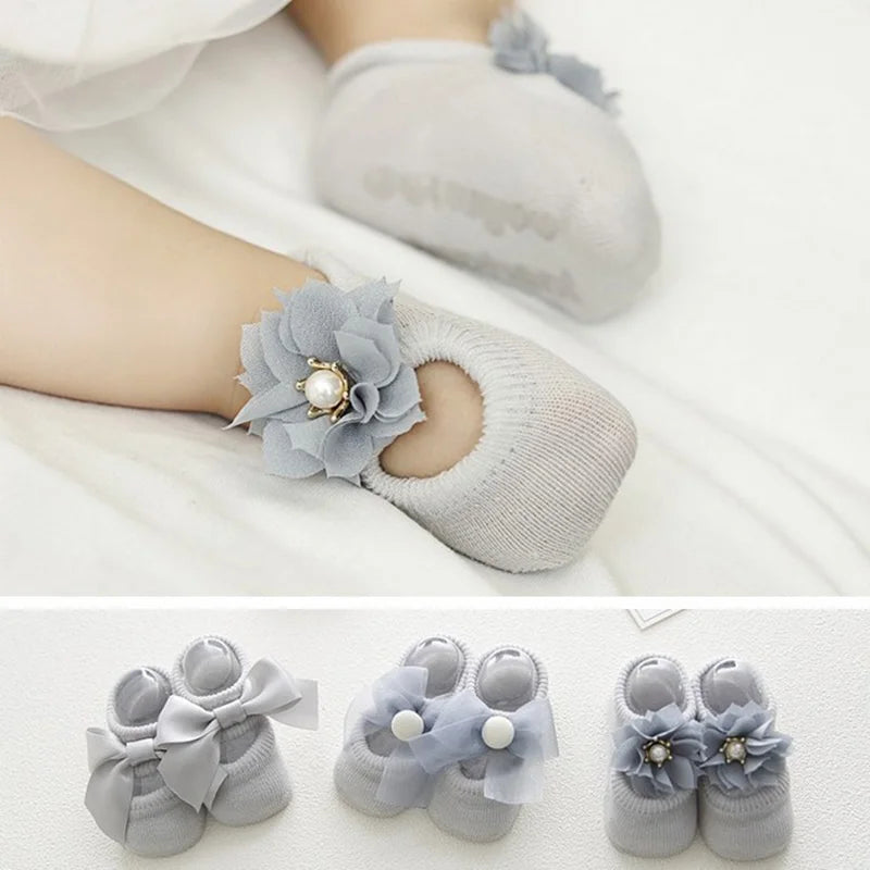 3 Pairs Lace Flower Baby Socks - Spring Girls Gift