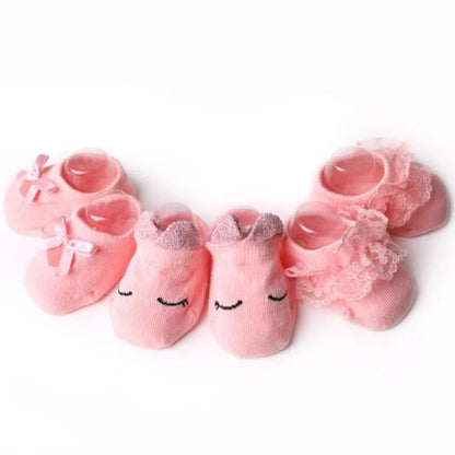 3 Pairs Lace Flower Baby Socks - Spring Girls Gift