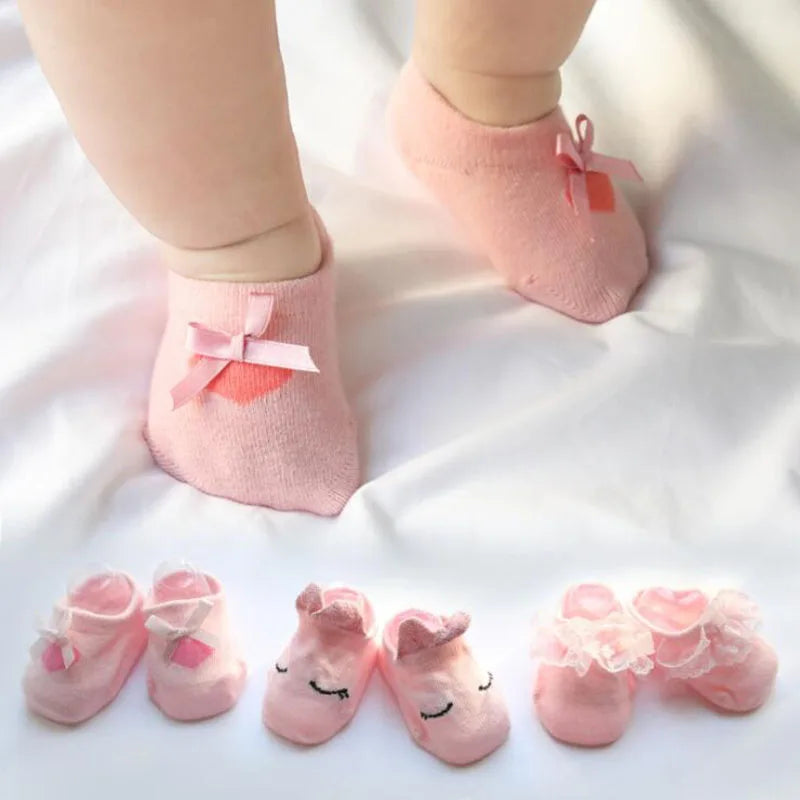 3 Pairs Lace Flower Baby Socks - Spring Girls Gift