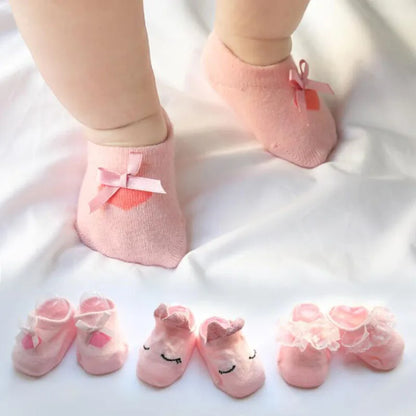 3 Pairs Lace Flower Baby Socks - Spring Girls Gift