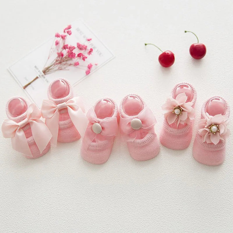 3 Pairs Lace Flower Baby Socks - Spring Girls Gift