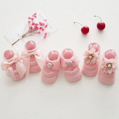 3 Pairs Lace Flower Baby Socks - Spring Girls Gift
