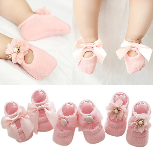 3 Pairs Lace Flower Baby Socks - Spring Girls Gift