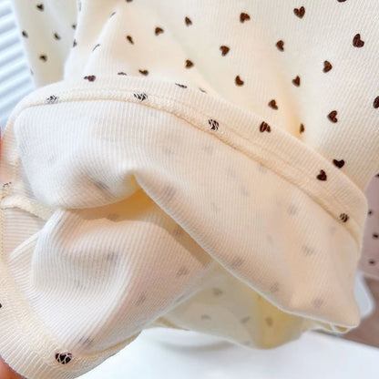 Girls Heart Pattern Puff Sleeve T-shirt