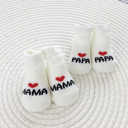 Cute Love Mama Papa Baby New Born Socks - 2 Pairs Pack